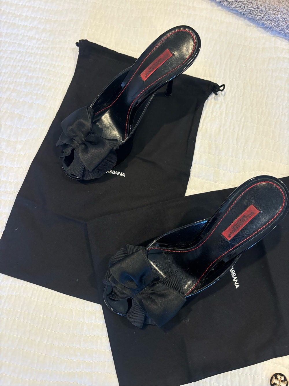 Dolce & Gabbana Black Bow Slide Mules